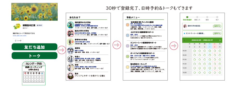就職塾向日葵のお友達画面